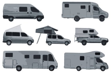 Farklı karavan ve karavanların çizimi.