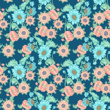 İskandinav Çiçek Süslemesi Kusursuz Desen geçmişi. Geleneksel İskandinav şirin süsü. Halk sanatı retro tasarımı suluboya çizimi. 