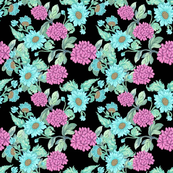 İskandinav Çiçek Süslemesi Kusursuz Desen geçmişi. Geleneksel İskandinav şirin süsü. Halk sanatı retro tasarımı suluboya çizimi. 