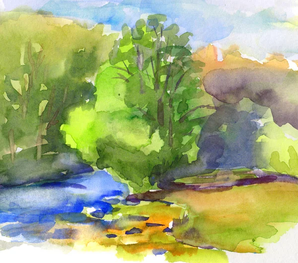 Hand-painted Landscape in watercolor