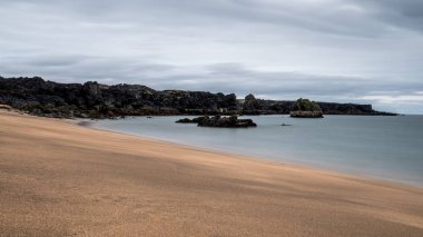 Skardsvik plaj. vulcanic taş uçurumlar ile benzersiz altın plaj İzlanda '. güzel