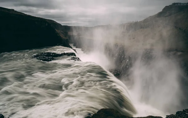 Cachoeira Gulfoss Iceland Com Água Lisa Exposição Longa Data Rochoso — Fotografia de Stock