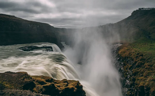 Cachoeira Gulfoss Iceland Com Água Lisa Exposição Longa Data Rochoso — Fotografia de Stock