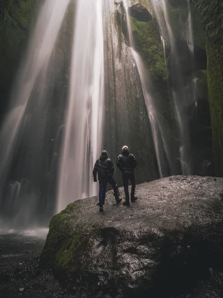 Gljufrabui Tajné Vodopád Islandu Hladký Dlouhý Čas Expozice Mechem Obrostlými — Stock fotografie