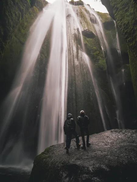 Gljufrabui Tajné Vodopád Islandu Hladký Dlouhý Čas Expozice Mechem Obrostlými — Stock fotografie