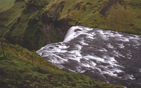 Szczycie Wodospad Skogafoss Długi Czas Ekspozycji — Zdjęcie stockowe