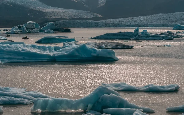 Laguna Ghiacciata Ghiacciaia Jokulsarlon Laguna Bellissimi Iceberg Forma Sole — Foto Stock