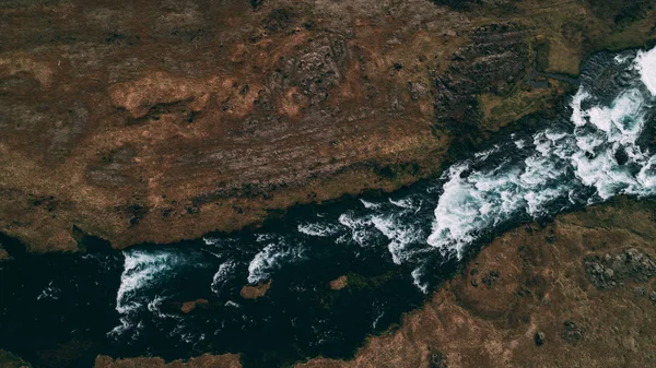 Arriba Hacia Abajo Hsot Aéreo Río Iceland Drone —  Fotos de Stock