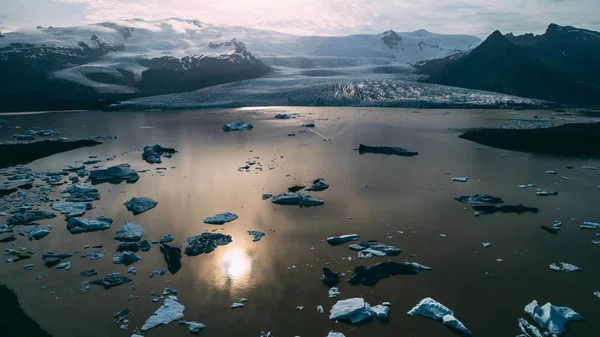Vista Aérea Lagoa Glaciar Iceland Drone — Fotografia de Stock