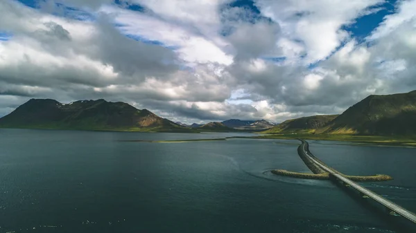 Luchtfoto Van Weg Ijsland Brug Zee Drone — Stockfoto