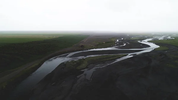 Flygfoto Över Floden Svart Sand Med Många Korsningar Drone — Stockfoto