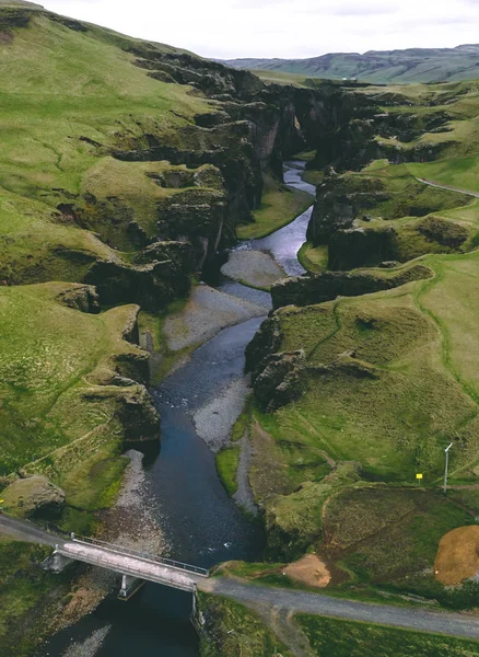 Fjadrargljufur Island Flygfoto Vertikala Drone — Stockfoto