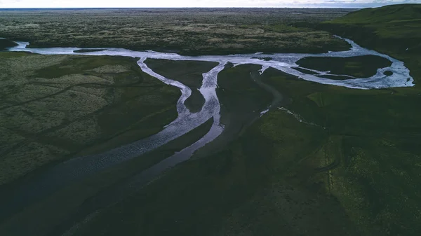 Vista Aerea Del Fiume Sabbia Nera Con Molti Incroci Drone — Foto Stock