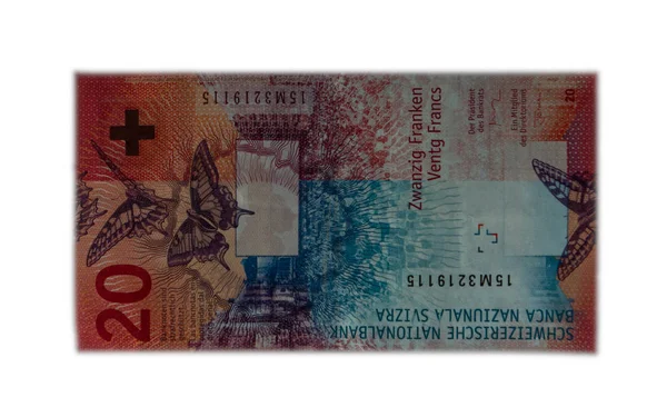Nueva Moneda Del Billete Veinte Francos Suizos Suiza Fondo Blanco —  Fotos de Stock