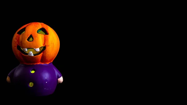 Halloween Decoration Little Pumpkin Head Rgb Lighted Black Background Space — Stock Photo, Image