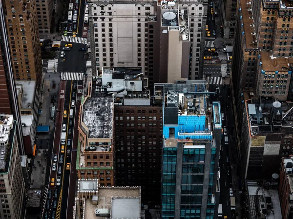 Ruas Nova Iorque Vistas Cima Com Arquitetura Táxi Amarelo Simétrico — Fotografia de Stock