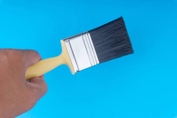 Paint Brush Blue Colour Background Selective Focus Crop Fragment Copy — Stock Photo, Image