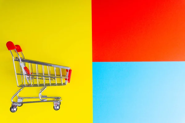 Shopping Cart Trolley Colorful Background Copy Space Selective Focus — Stock Photo, Image