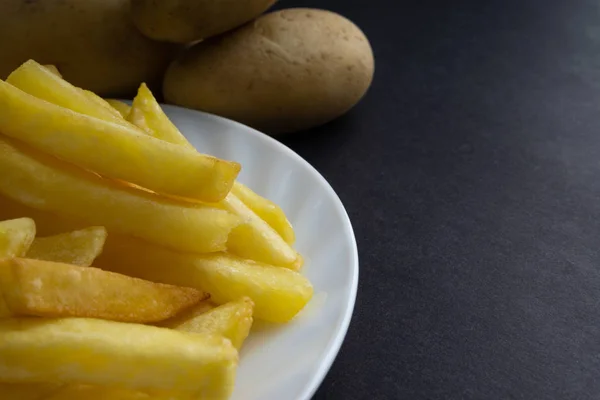 Potato Fry Fries Dark Background Selective Focus Crop Fragment — Stock Photo, Image