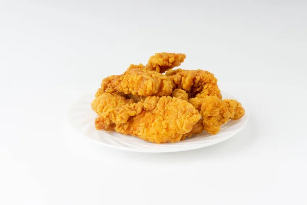 Fried Breaded Chicken Fillet Isolated White Background Selective Focus Crop — Stock Photo, Image