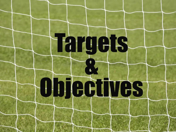 Obiettivo Calcio Rete Parole Obiettivi Obiettivi Green Grass Background Con — Foto Stock