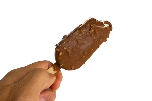 Шоколадное Мороженое Белом Фоне Избирательным Фокусом Фрагментом Урожая — стоковое фото