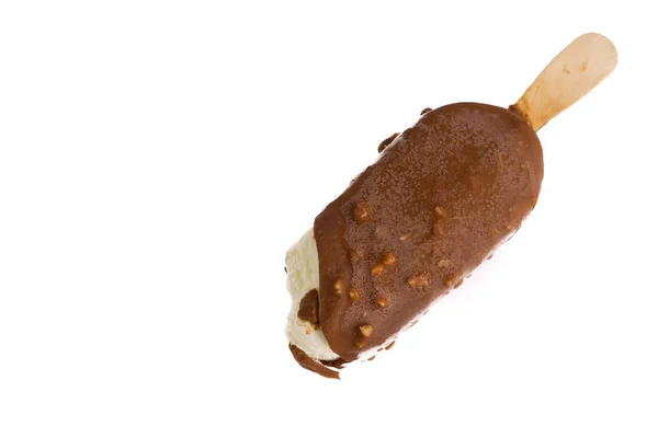 Popsicle Csokoládéfagylalt Elszigetelt Fehér Háttér Szelektív Összpontosít Termés Töredék — Stock Fotó