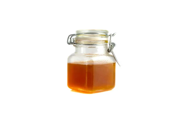 Honey Bee Pot Geïsoleerd Een Witte Achtergrond Met Selectieve Aandacht — Stockfoto