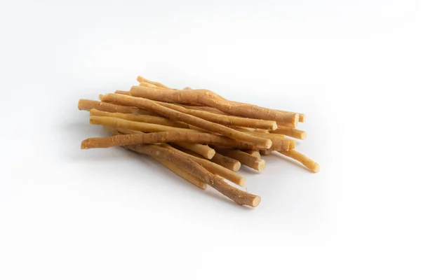 Natuurlijke Tandenborstel Miswak Kayu Sugi Witte Achtergrond Met Selectieve Aandacht — Stockfoto