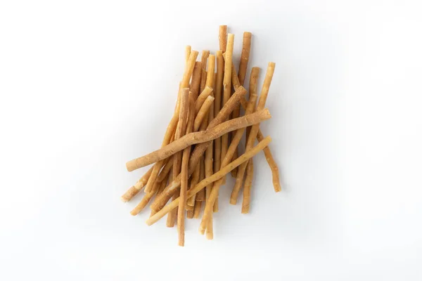 Natürliche Zahnbürste Miswak Kayu Sugi Auf Weißem Hintergrund Mit Selektivem — Stockfoto