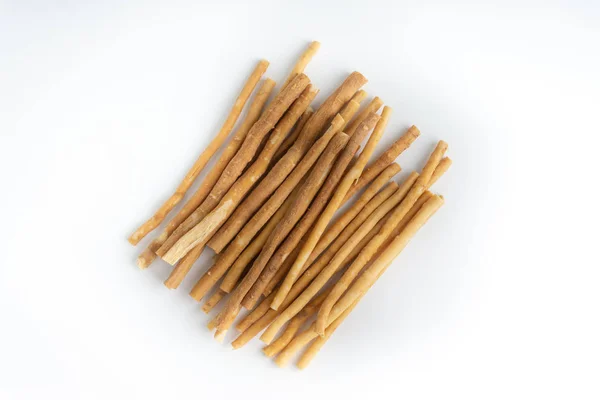 Escova Dentes Natural Miswak Kayu Sugi Sobre Fundo Branco Com — Fotografia de Stock