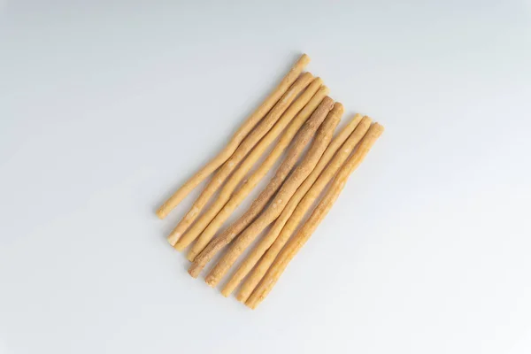 Spazzolino Naturale Miswak Kayu Sugi Sfondo Bianco Con Messa Fuoco — Foto Stock