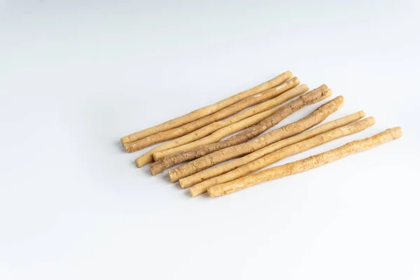 Spazzolino Naturale Miswak Kayu Sugi Sfondo Bianco Con Messa Fuoco — Foto Stock