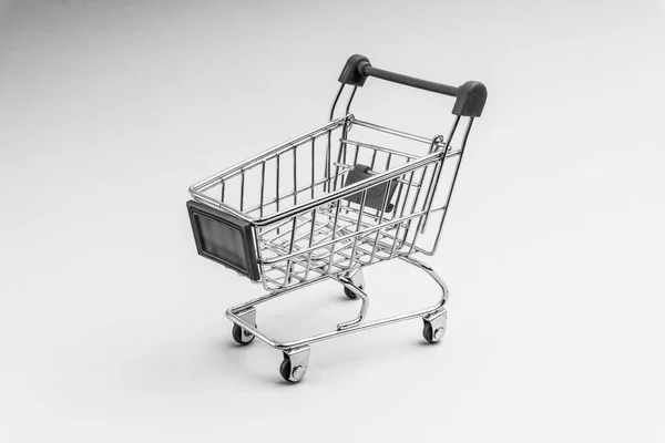 Shopping Cart Black White Background Business Shopping Concept Selective Focus — Stock Photo, Image