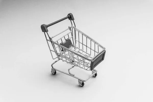 Shopping Cart Black White Background Business Shopping Concept Selective Focus — Stock Photo, Image