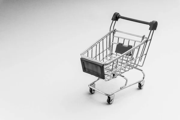 Shopping Cart Black White Background Business Shopping Concept Selective Focus — Stock Photo, Image