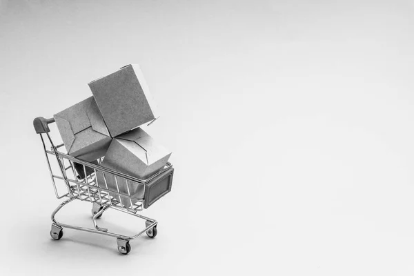 Shopping Cart Box Black White Background Business Shopping Concept Selective — Stock Photo, Image