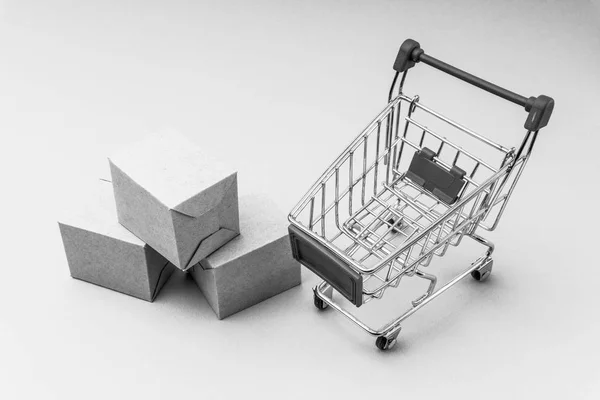 Shopping Cart Box Black White Background Business Shopping Concept Selective — Stock Photo, Image