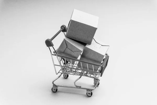 Winkelen Kar Vak Zwarte Witte Achtergrond Business Shopping Concept Selectieve — Stockfoto