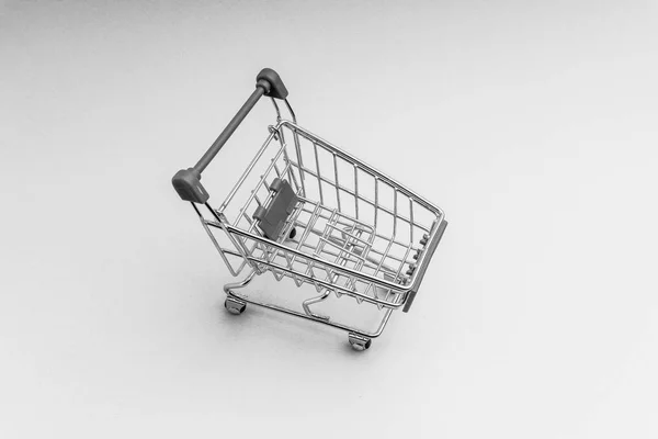 Winkelwagen Zwarte Witte Achtergrond Business Shopping Concept Selectieve Aandacht — Stockfoto