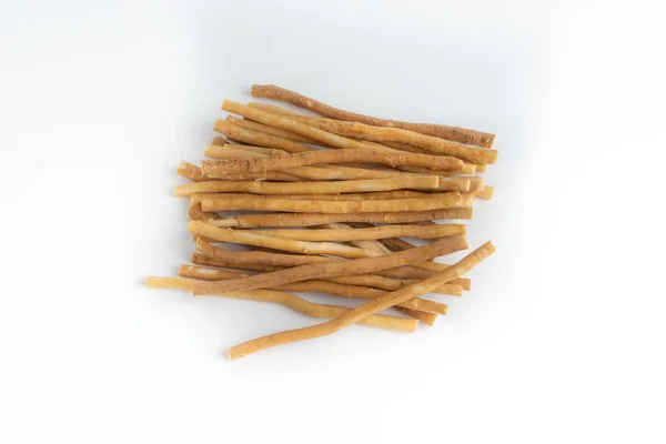 Spazzolino Denti Naturale Miswak Kayu Sugi Sfondo Bianco Con Messa — Foto Stock