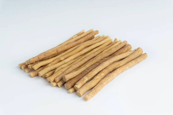 Brosse Dents Naturelle Miswak Kayu Sugi Sur Fond Blanc Avec — Photo