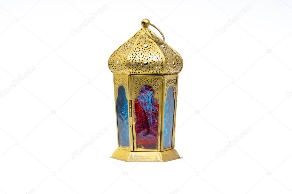 Ramadan lantern or Arabic decoration lamp isolated on white background. Selective focus