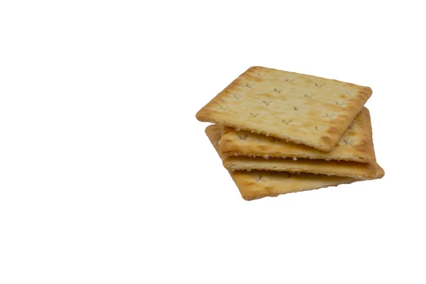 Cracker Kex Över Vit Bakgrund Selektivt Fokus — Stockfoto