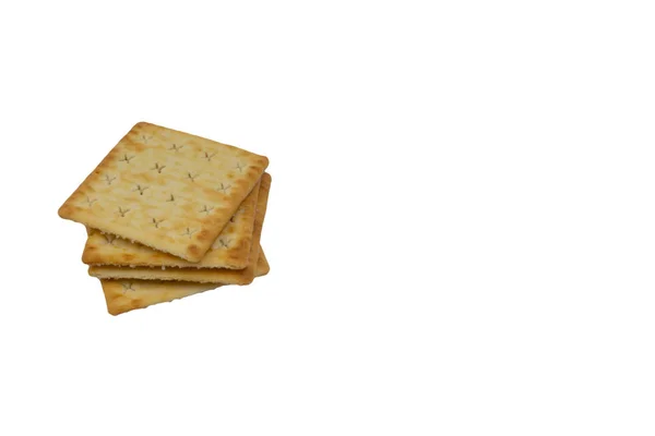 Cracker Kex Över Vit Bakgrund Selektivt Fokus — Stockfoto