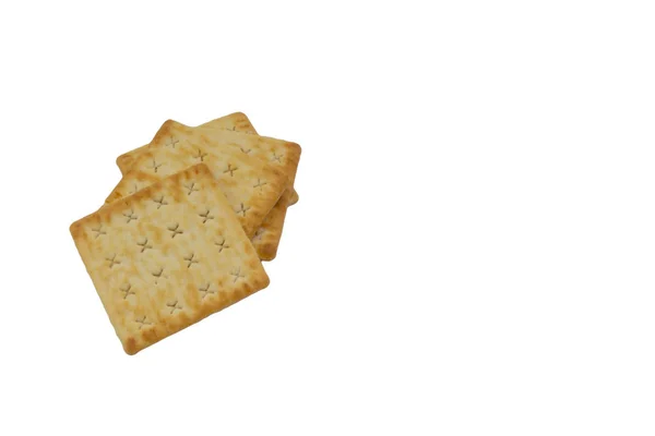 Cracker Kekse Auf Weißem Hintergrund Selektiver Fokus — Stockfoto
