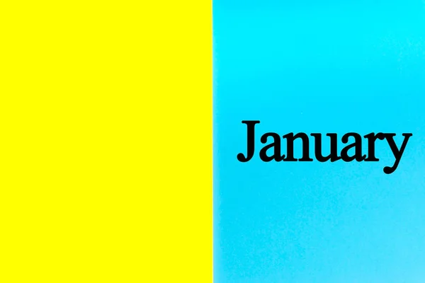 January Written Words Blue Yellow Background Calendar Month Date Copy — Stock Photo, Image