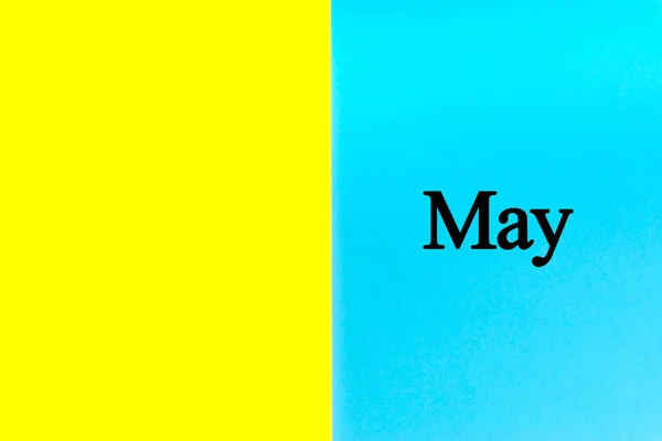 May Written Words Blue Yellow Background Calendar Month Date Copy — Stock Photo, Image