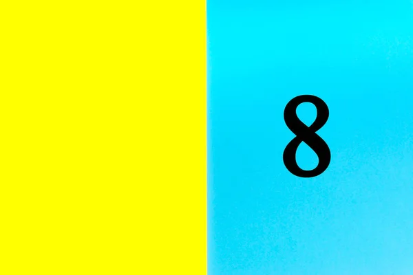Oito Palavras Escritas Sobre Fundo Azul Amarelo Número Calendário Mês — Fotografia de Stock