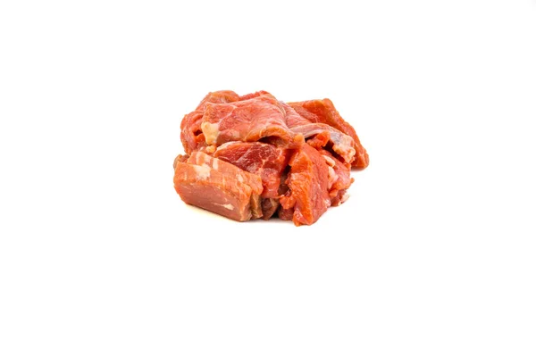 Fette Fresche Carne Manzo Cruda Isolate Fondo Bianco Focus Selettivo — Foto Stock